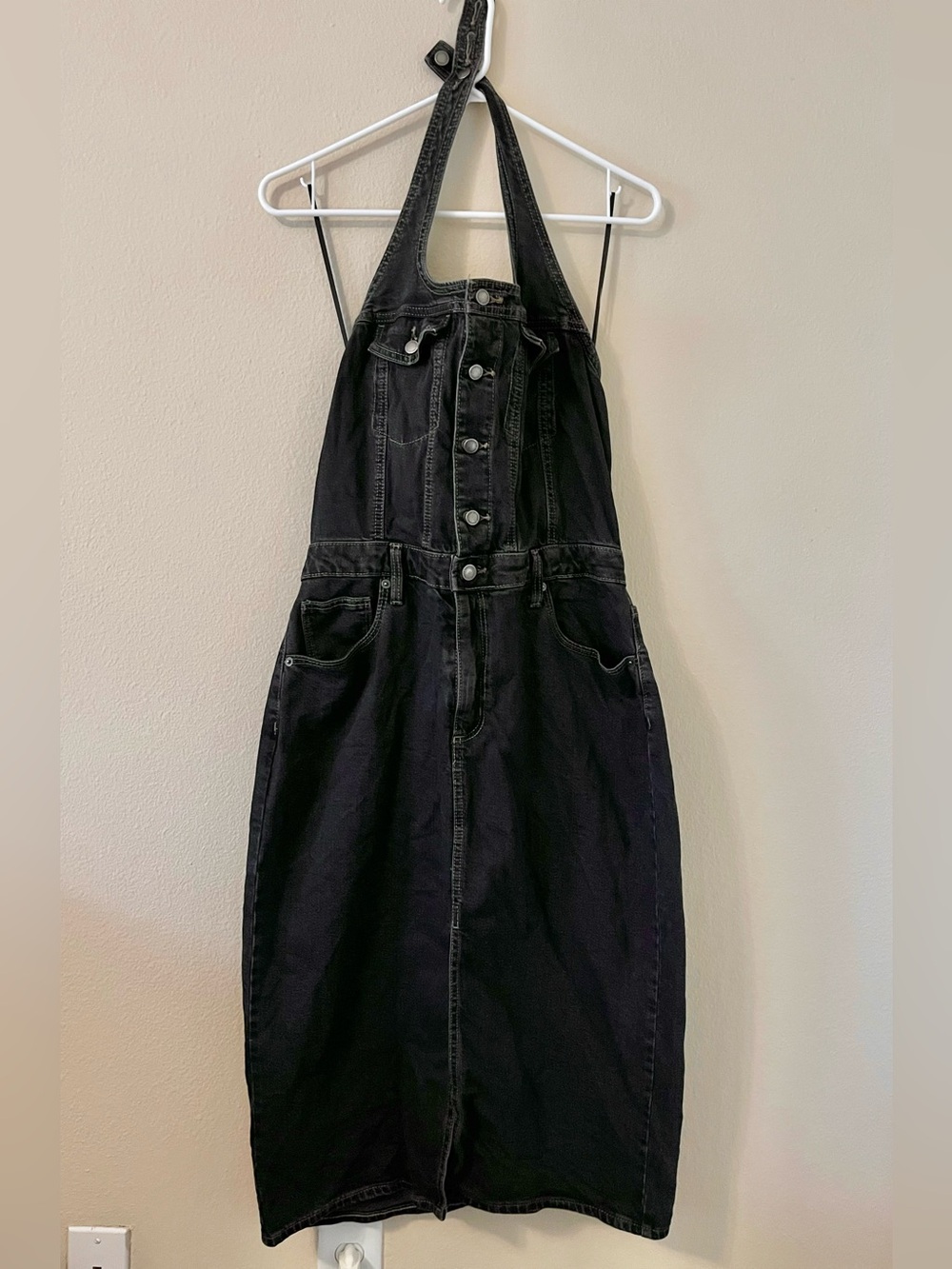 Universal Thread Black Wash Denim Halter Midi Dress Womens size 10 90s y2k